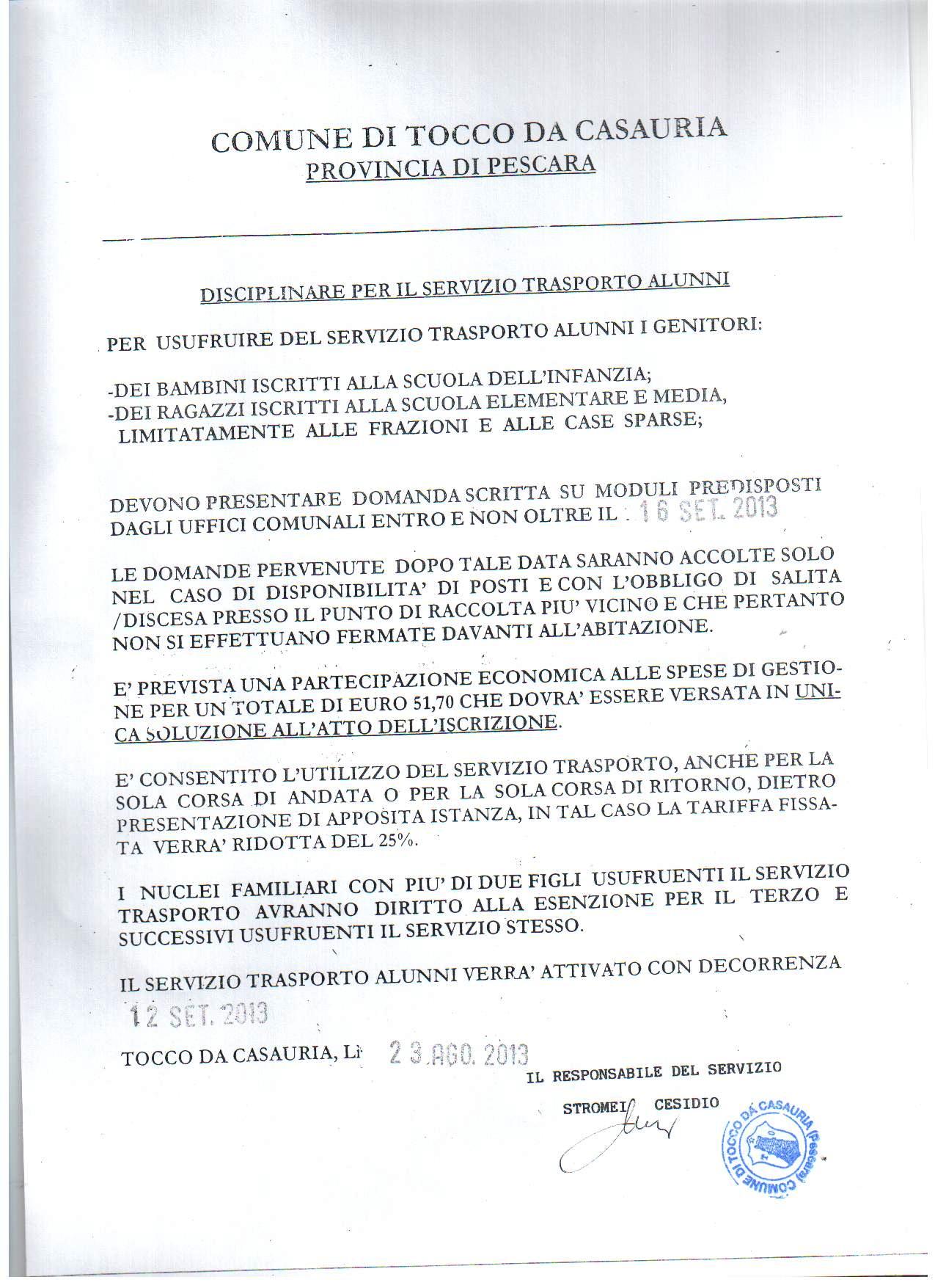 Servizio Trasporto Scolastico